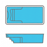 Rectangular in-ground swimming pool with stairs.